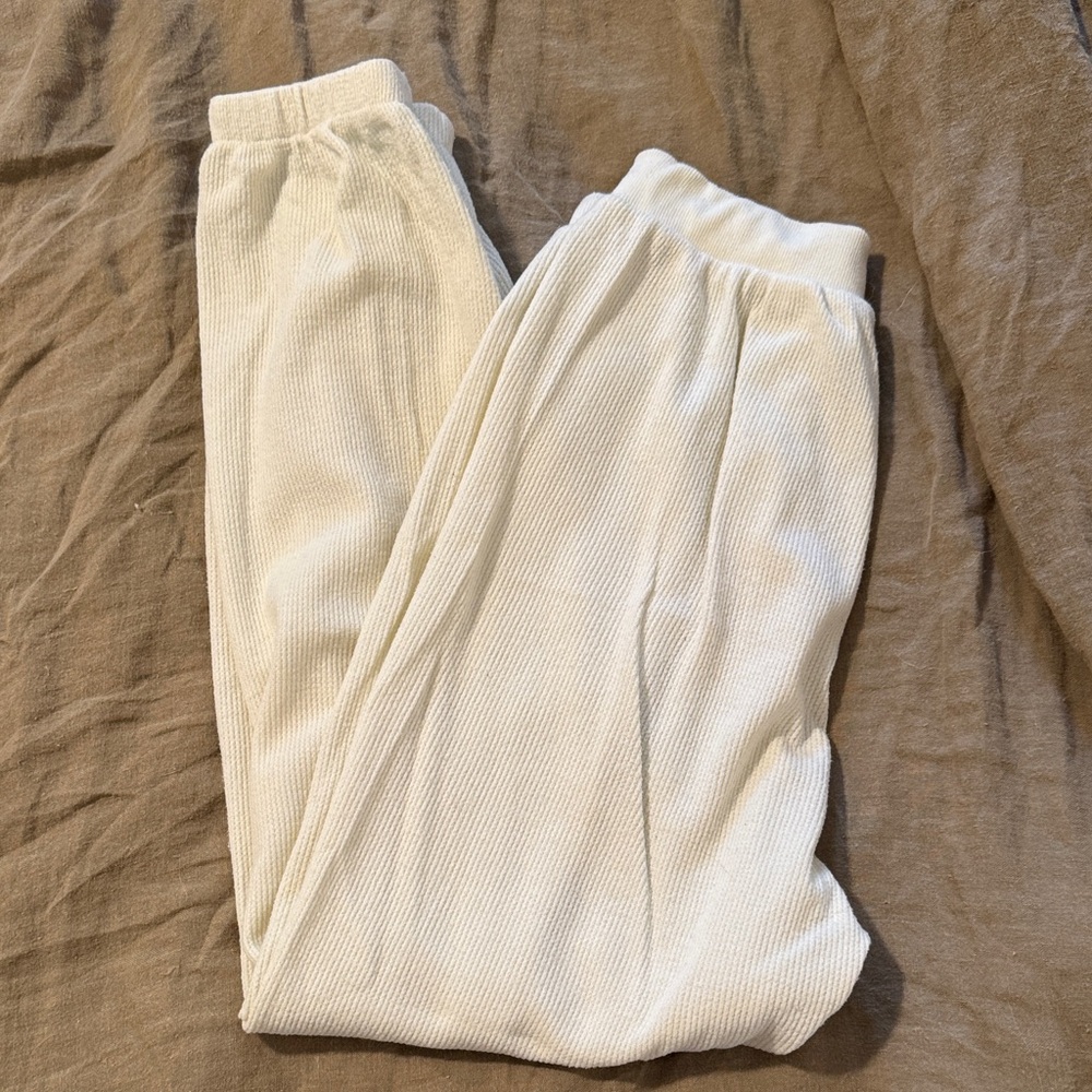 Skims Cream Ribbed Lounge Pants